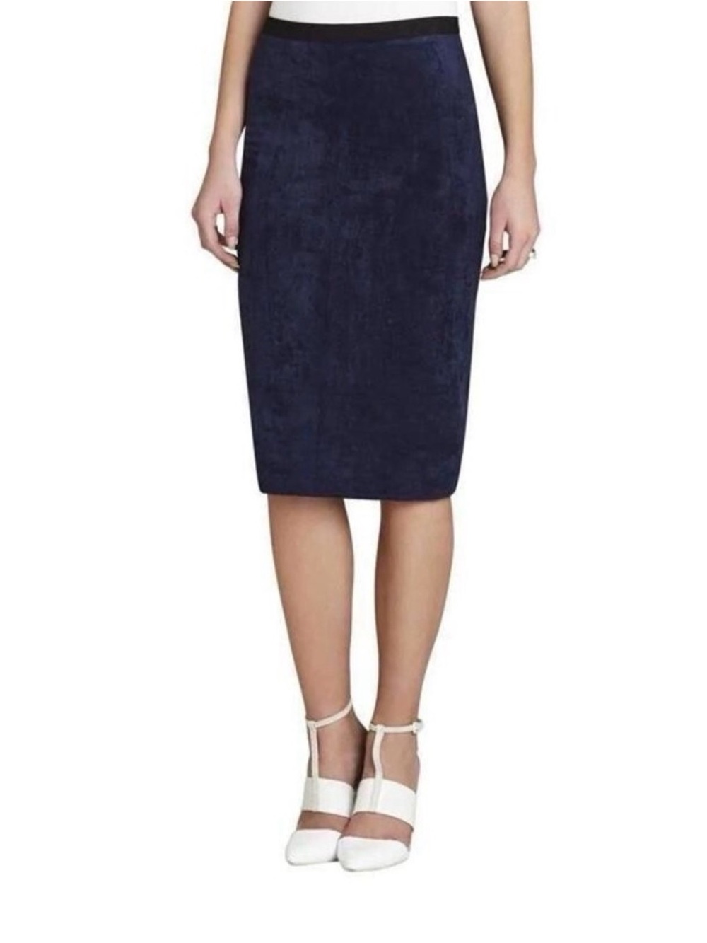 BCBGMAXAZRIA Bess Carbon Navy Faux Suede Pencil Skirt XS